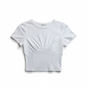 Moa Moa White Short Sleeve Faux-Corset Top - Women's Size Small